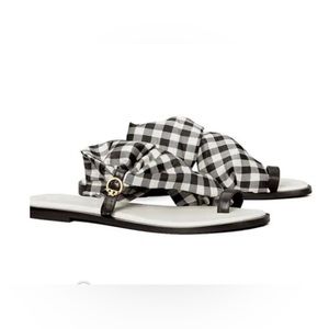 Tory Burch Selby Scarf Sandal Leather Black/White Gingham.